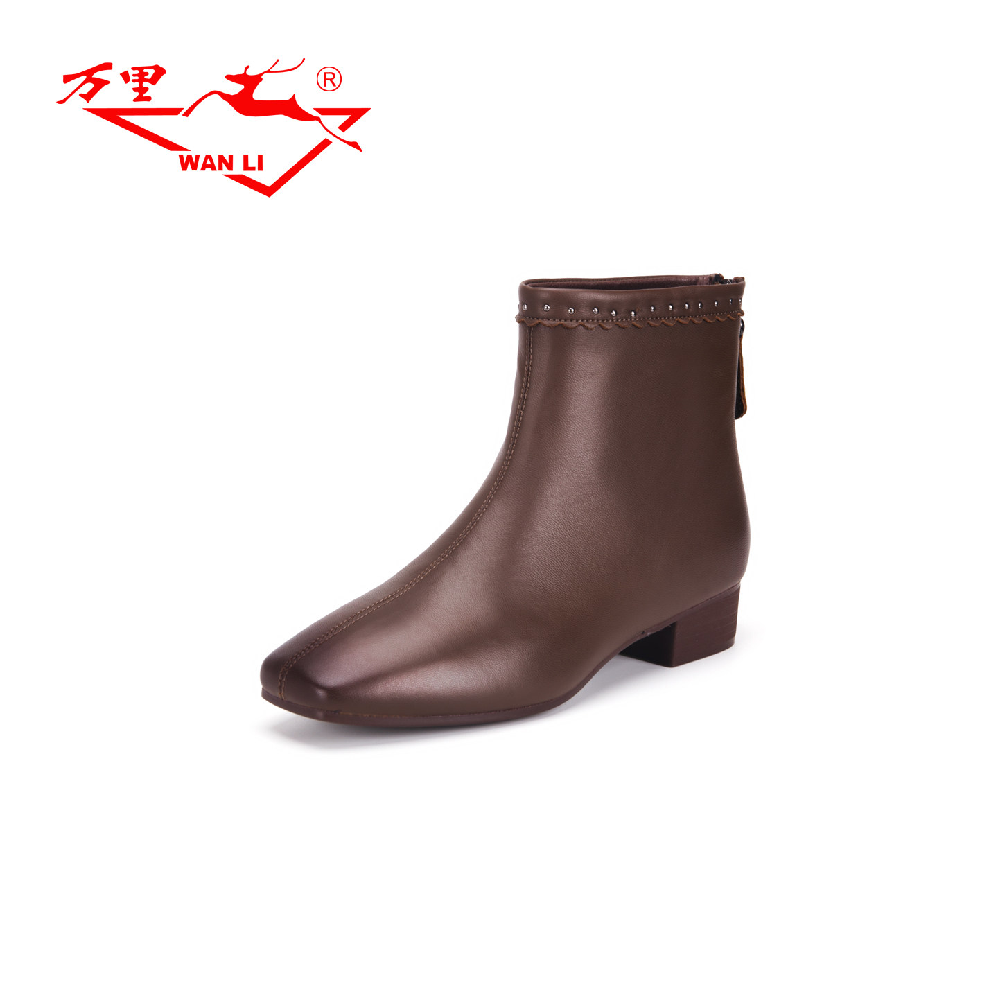 万里新款休闲短靴百搭低跟真皮靴时尚后拉链方头女鞋BNT6136,淘宝优惠券,粉丝福利购,淘宝优惠卷