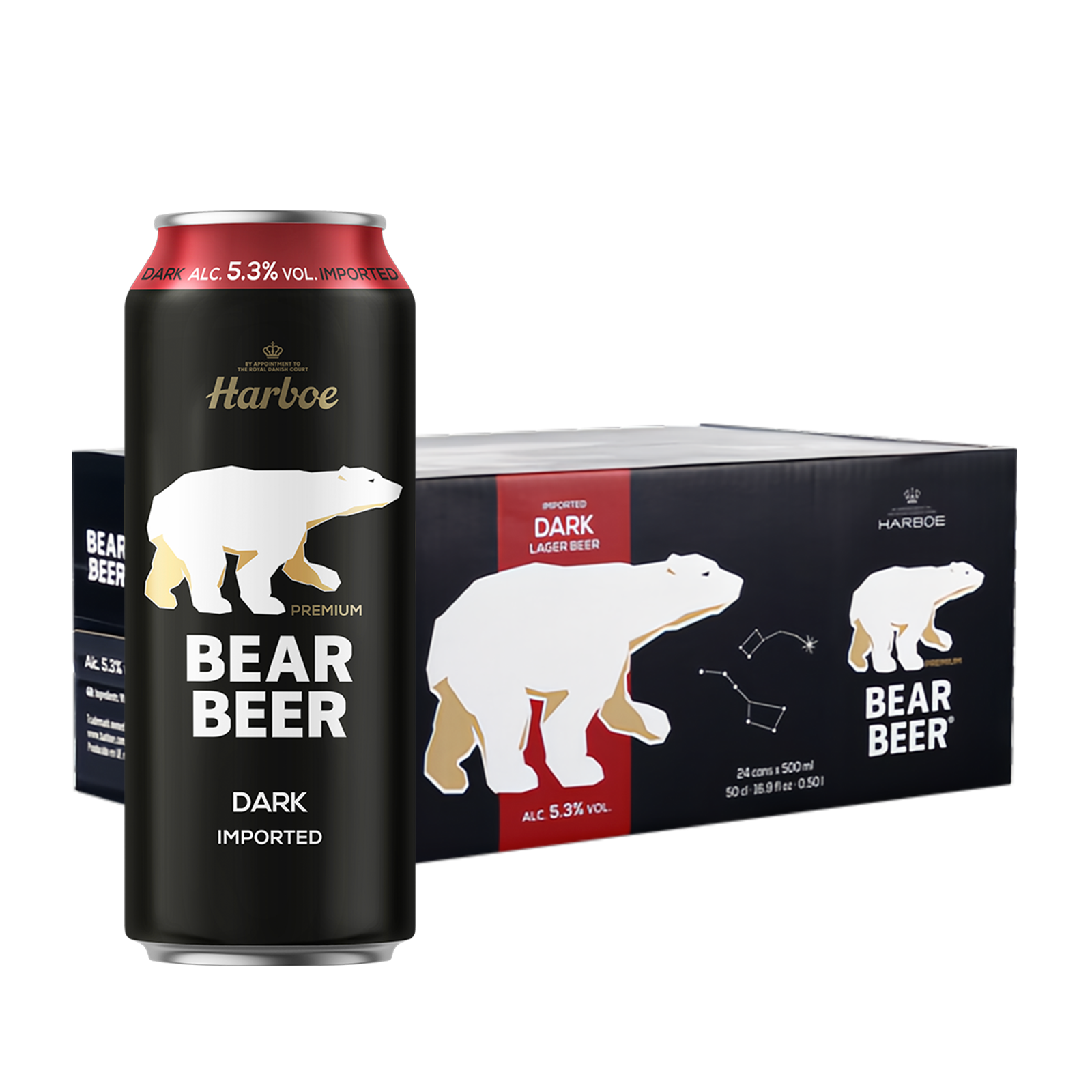 原装进口啤酒豪铂熊(Harboe)黑啤酒500ml*24听整箱装25年到期