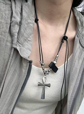 y2k重工十字架项链男女千禧辣妹甜酷亚文化锁骨链朋克风小众颈链