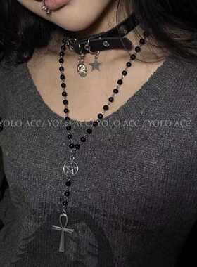 暗黑系亚文化十字架项链朋克哥特骷髅头柳钉项圈叠戴颈链甜酷配饰