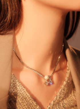 abyb月光宝盒项链轻奢百搭锁骨链珍珠颈链生日礼物毛衣链吊坠首饰