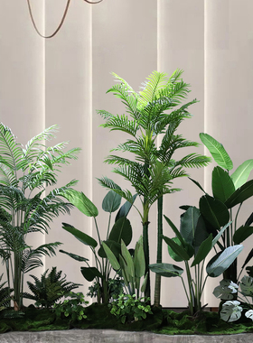 彷真绿色植物造景组合室内玄关装饰盆栽假树摆件楼梯下景观植物布