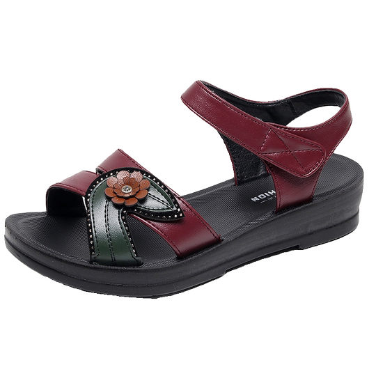 妈妈鞋平底防滑休闲凉鞋女夏季新款舒适软底外穿中老年坡跟奶奶鞋