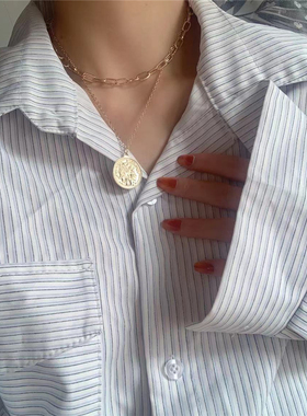 钱币日韩风双层复古项圈锁骨链