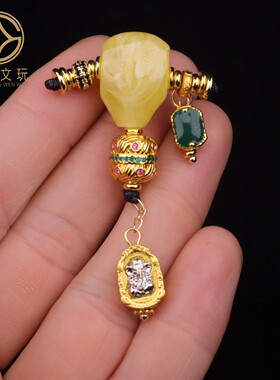 天然古法金马雪巴玉化琉璃二代蜜蜡三通套装佛头108配饰配件饰品