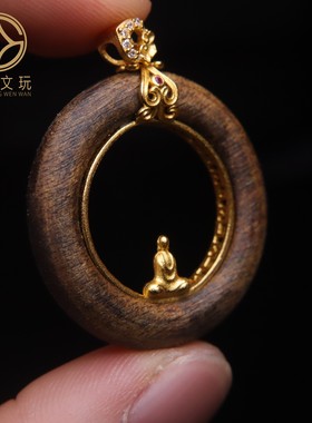 原创银镀金奇楠沉香无相佛吊坠牌子配件金刚星月菩提手串银饰配饰