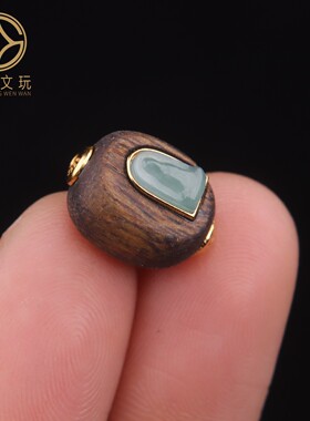 原创银镀金天然沉香木翡翠无相佛上上签镶嵌桶珠散珠DIY手串配饰