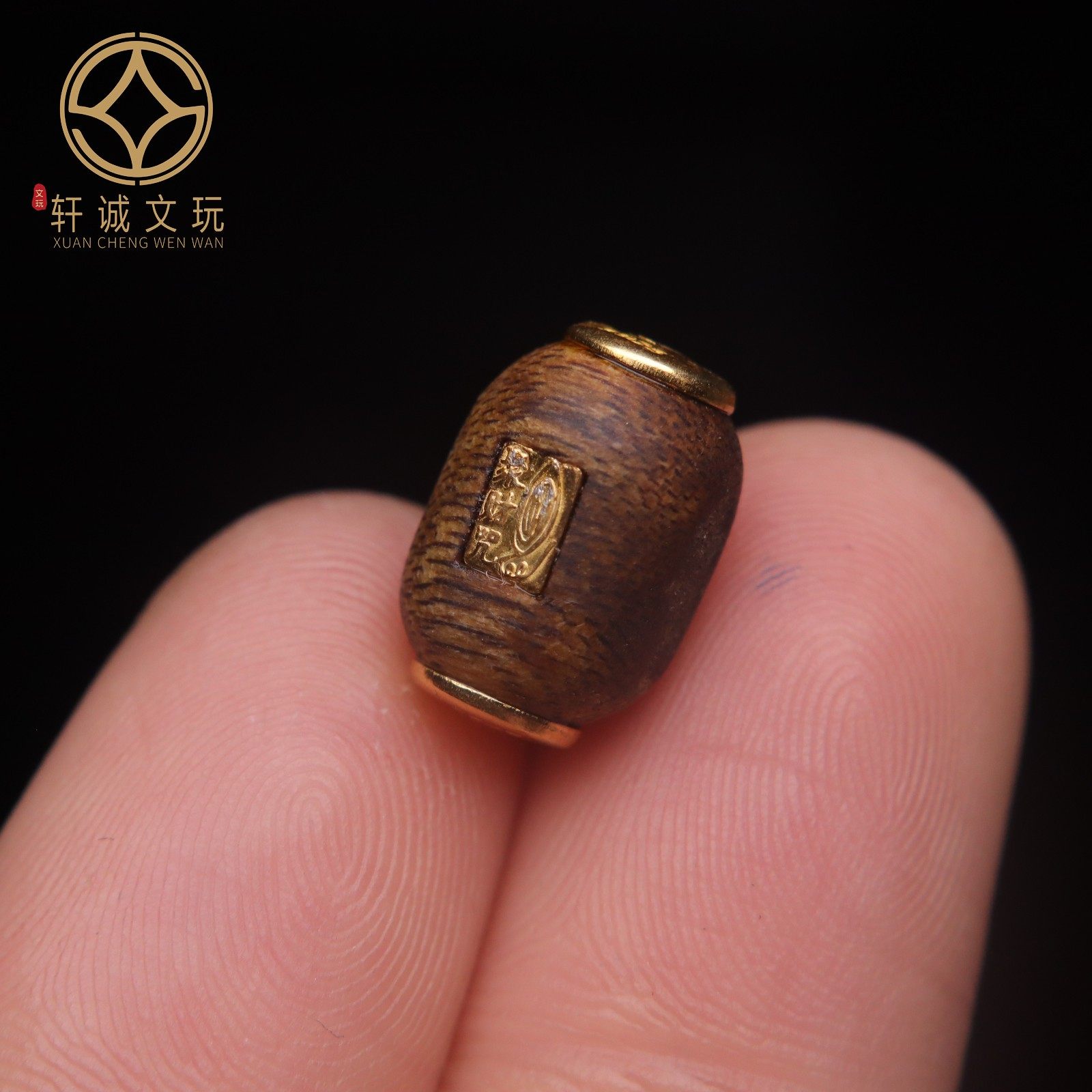 原创S925银镀金天然奇楠沉香木镶嵌聚财咒老型桶珠散珠DIY配饰,淘宝优惠券,粉丝福利购,淘宝优惠卷