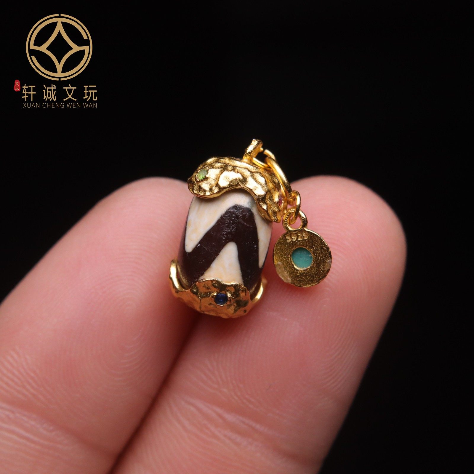 原创925银镀金镶嵌天然黑玛瑙天珠桶珠散珠DIY配饰新品配件配珠,淘宝优惠券,粉丝福利购,淘宝优惠卷