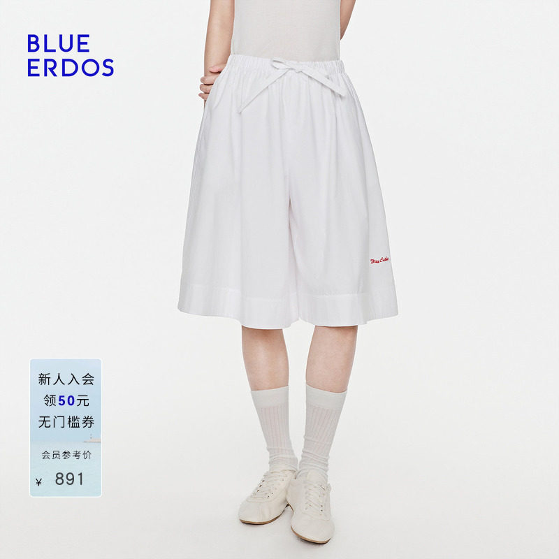 【100%棉】BLUE ERDOS2026夏季新品松弛随性松紧腰刺绣logo裙裤女