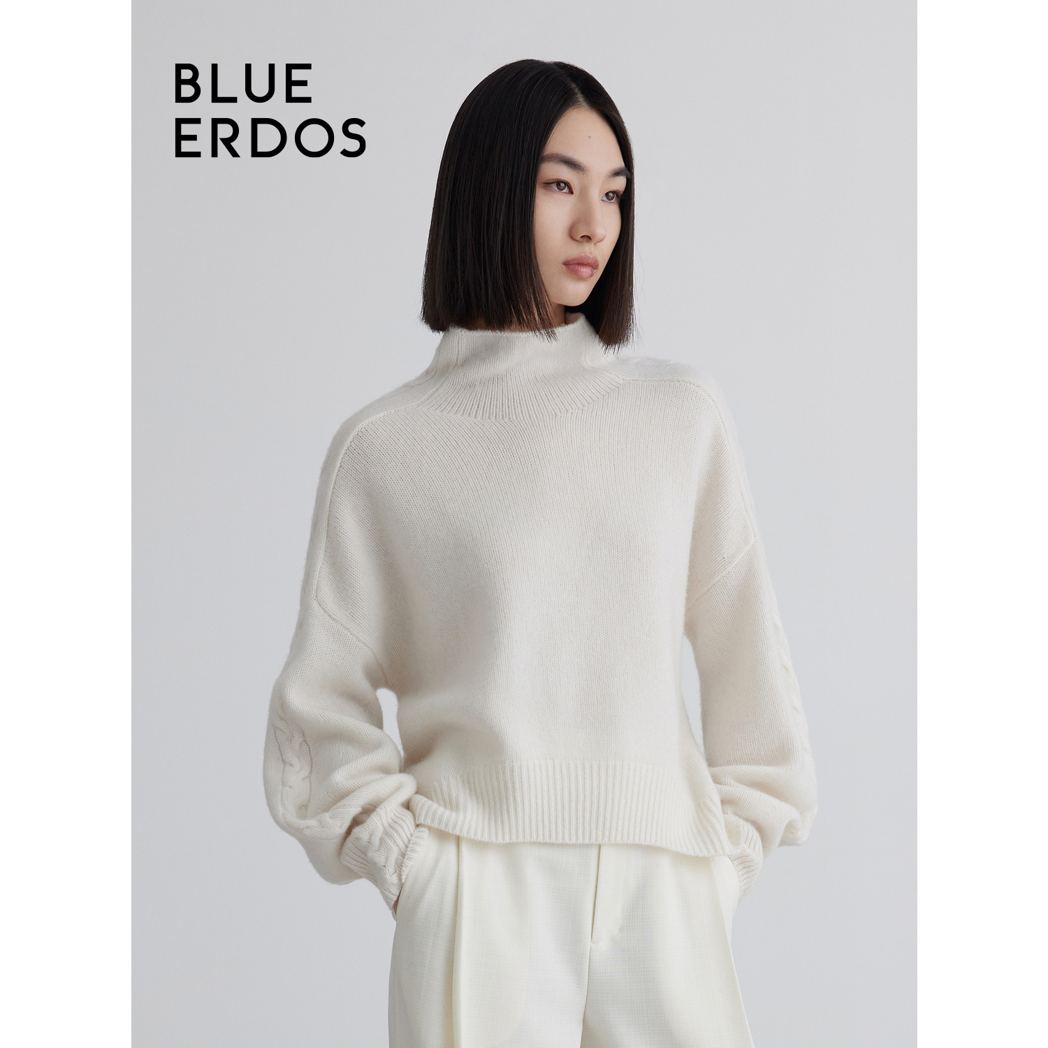 【100%山羊绒】BLUE ERDOS秋冬宽松高领女针织衫B236A0014 - 图2