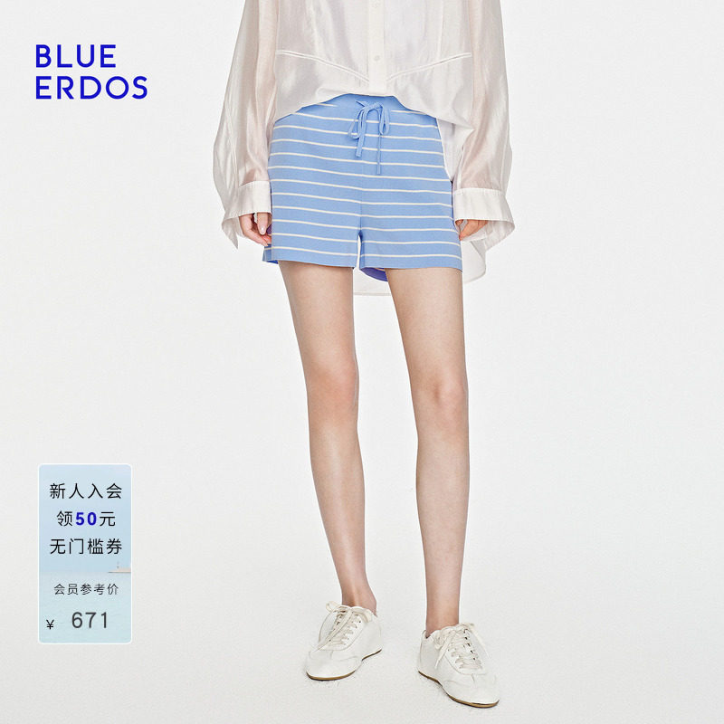 BLUE ERDOS26夏季新品休闲松弛感棉混纺双色条纹四平夹条针织短裤