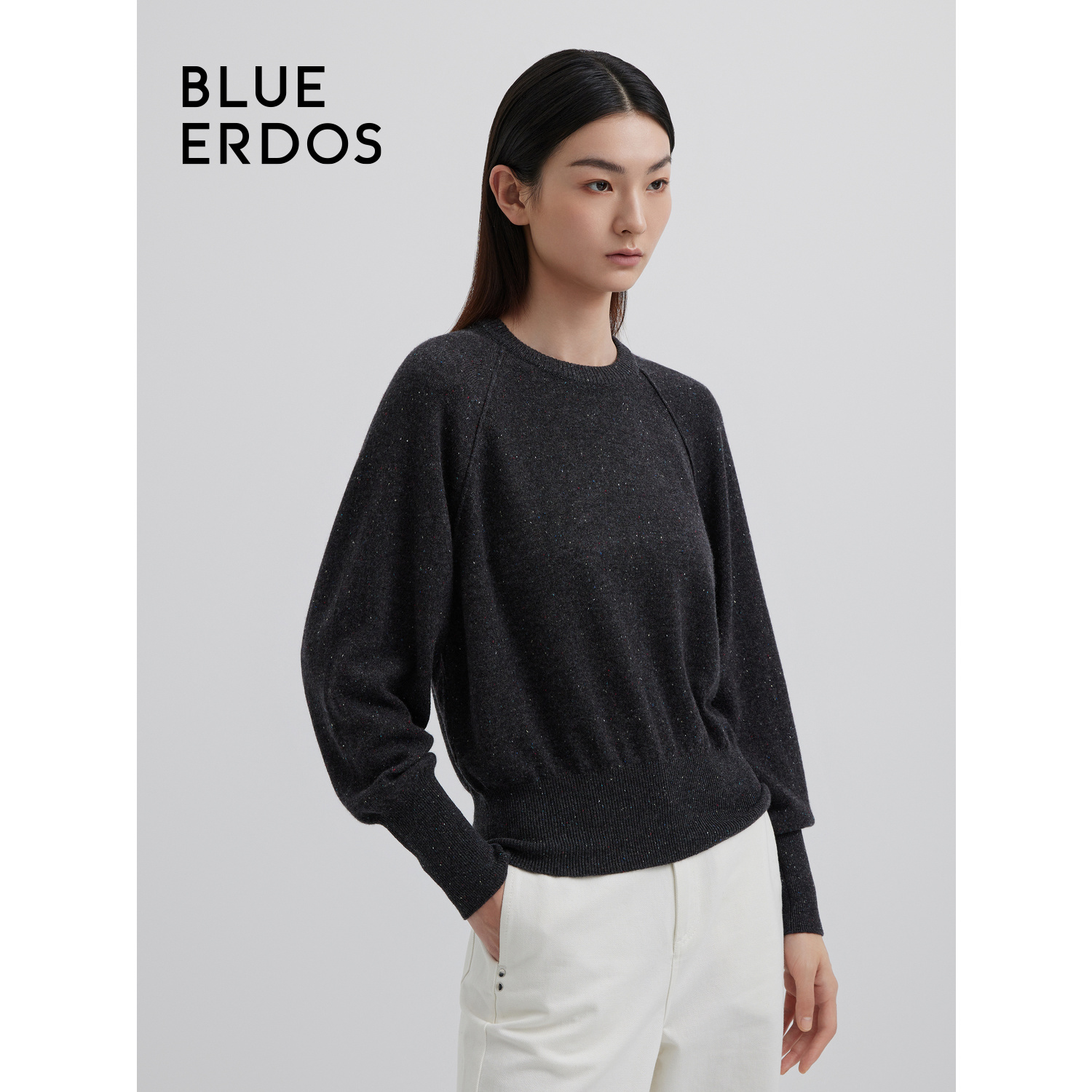 【100%山羊绒】BLUE ERDOS冬季通勤圆领插肩袖羊绒衫女 - 图2