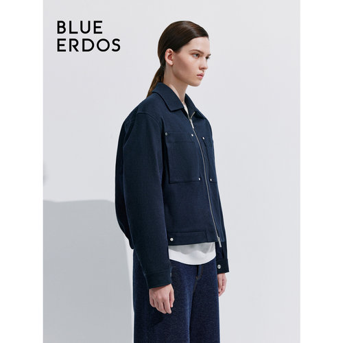 BLUE ERDOS简约纯色短款翻领工装风女外套B245J2005 - 图1