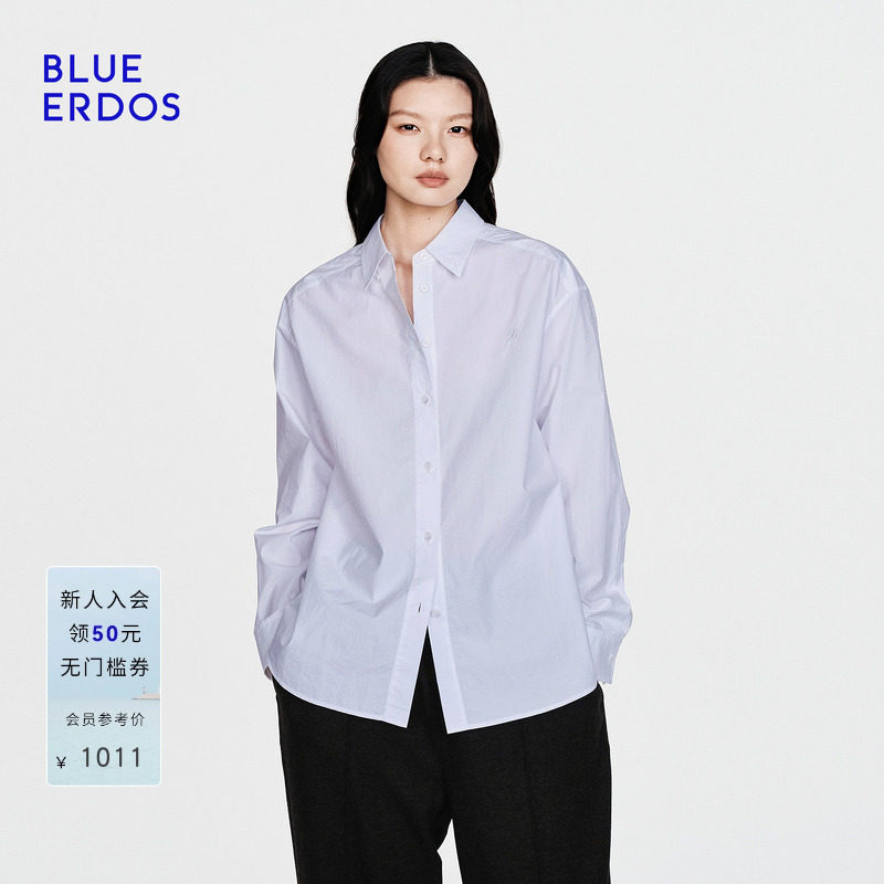 【100%棉】BLUE ERDOS2026早春新品通勤百搭正肩绣花白衬衫女