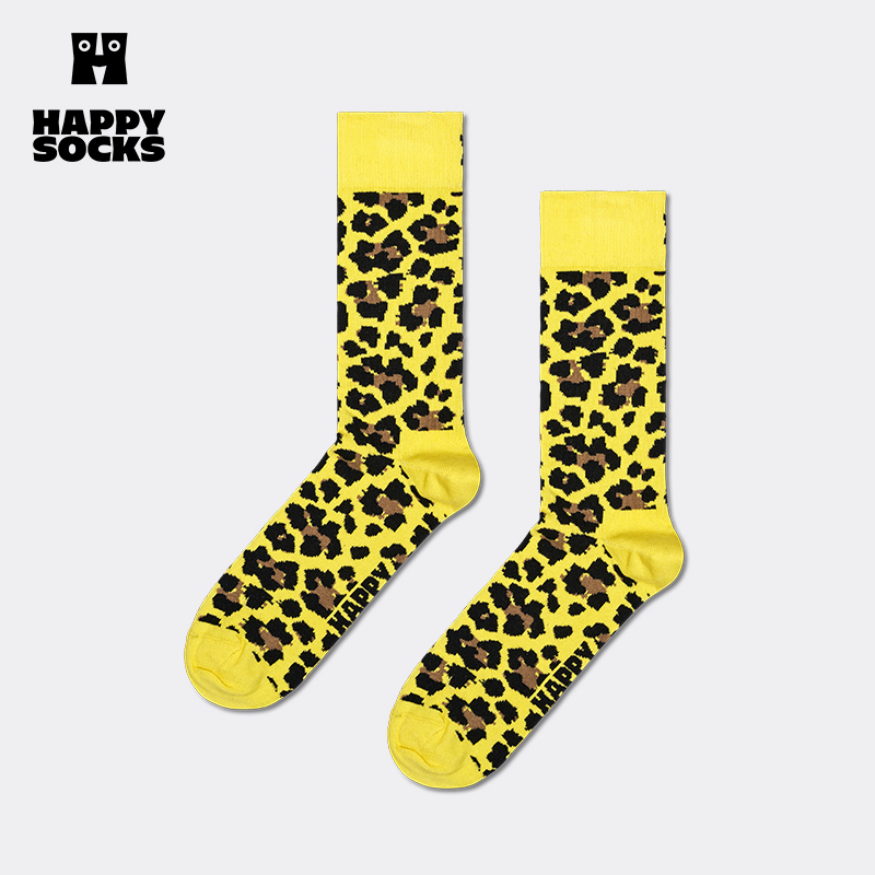 【新品】Happy Socks袜子女男袜春夏款棕色豹纹棉袜中筒袜 - 图1