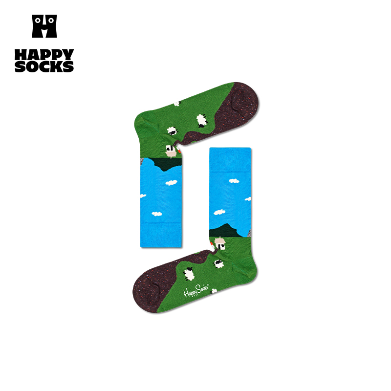 Happy Socks多巴胺户外运动彩色波点棉袜中筒袜