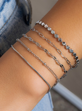 女士金色链条手链Stackable chain women's gold bracelet