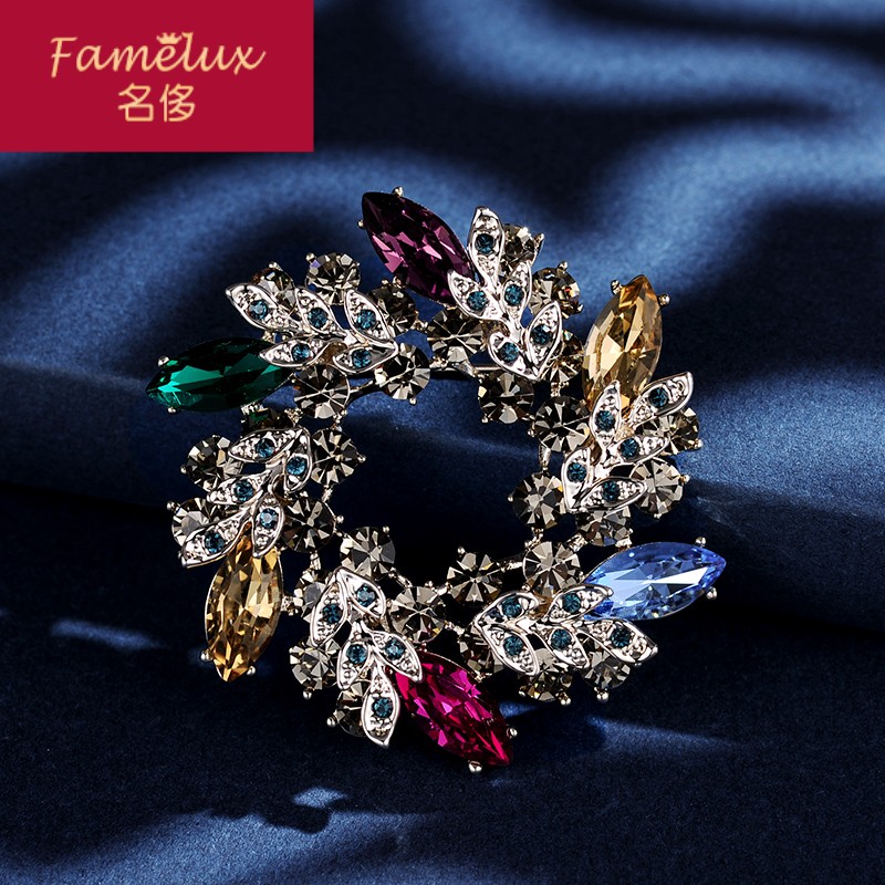 施华水晶韩国叶子简约奢华大气胸针 名侈胸针