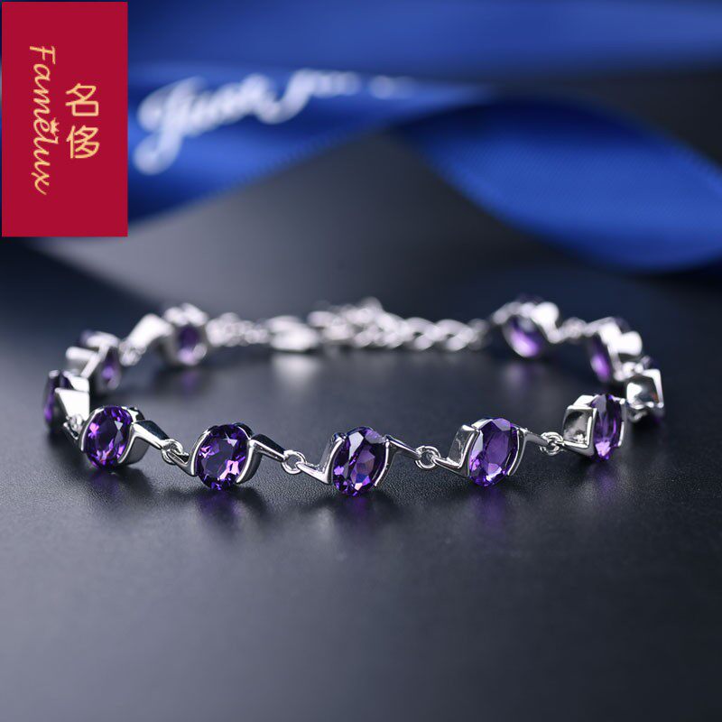 天然红石榴石女925银镶彩色手链 名侈手链