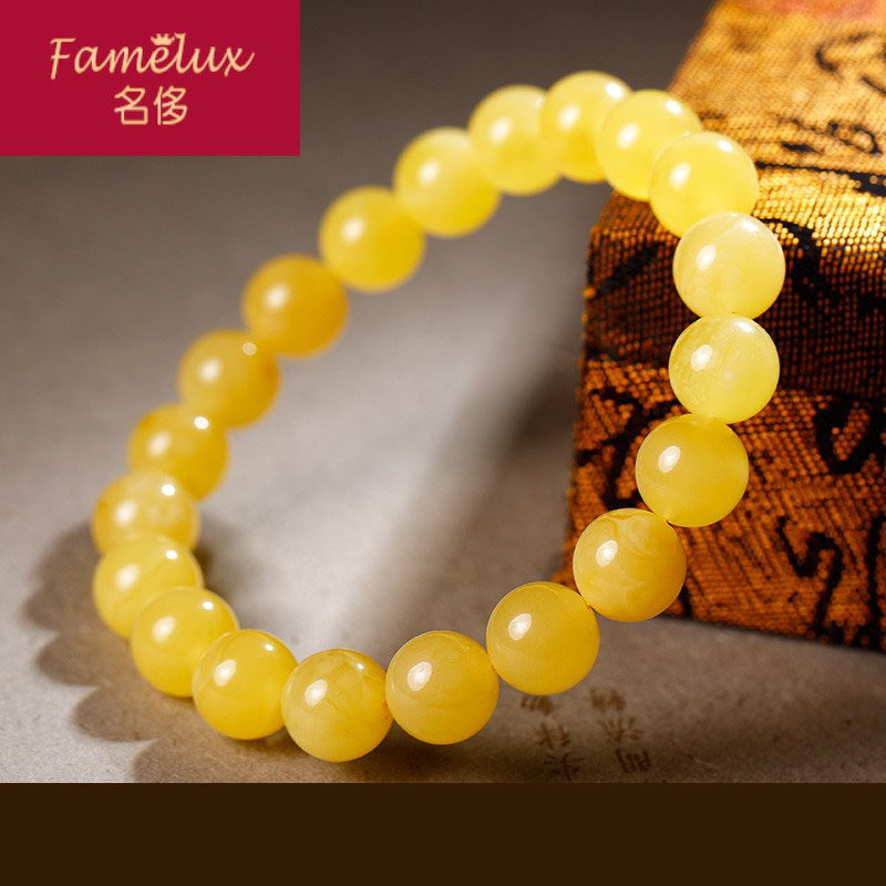 开光蜜蜡天然原石满蜜鸡油黄手链 名侈手链