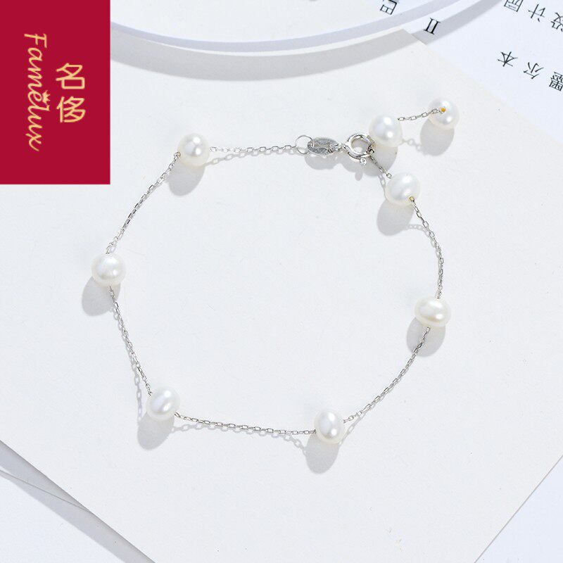 新款925纯银镀14k金天然珍珠手链 名侈手链