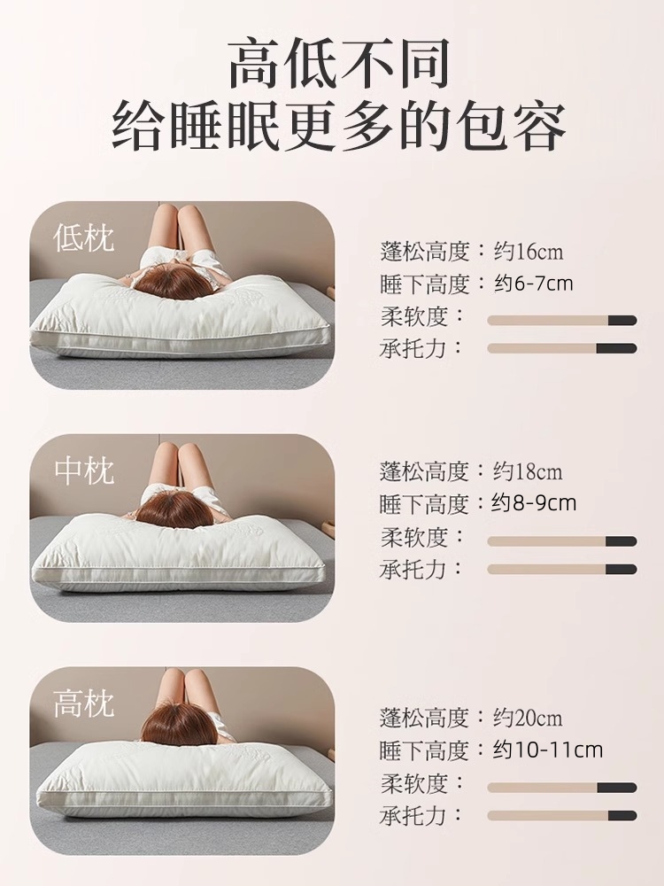 五星级酒店专用蚕丝枕头护颈椎助睡眠单人家用全棉枕芯家用一对装