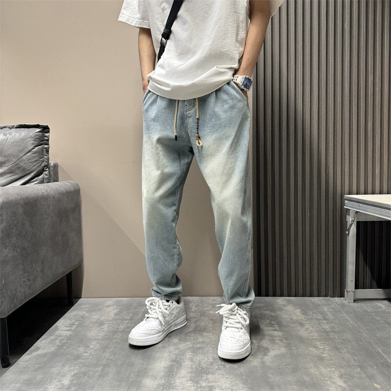 秋冬加绒加厚复古水洗做旧浅蓝色牛仔裤男宽松老爹休闲裤男哈伦裤,淘宝优惠券,粉丝福利购,淘宝优惠卷