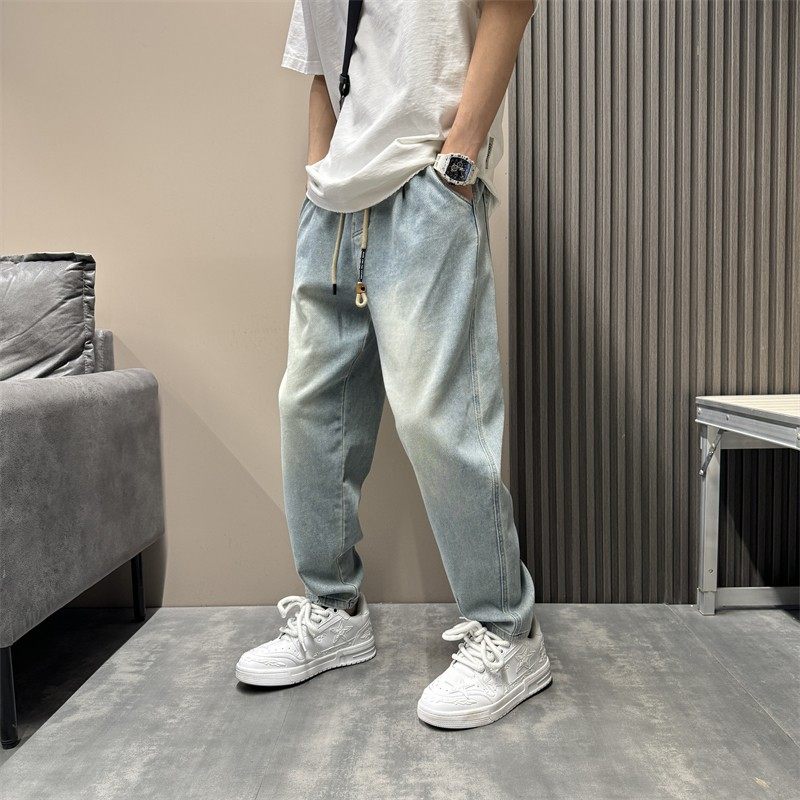 秋冬加绒加厚复古水洗做旧浅蓝色牛仔裤男宽松老爹休闲裤男哈伦裤,淘宝优惠券,粉丝福利购,淘宝优惠卷