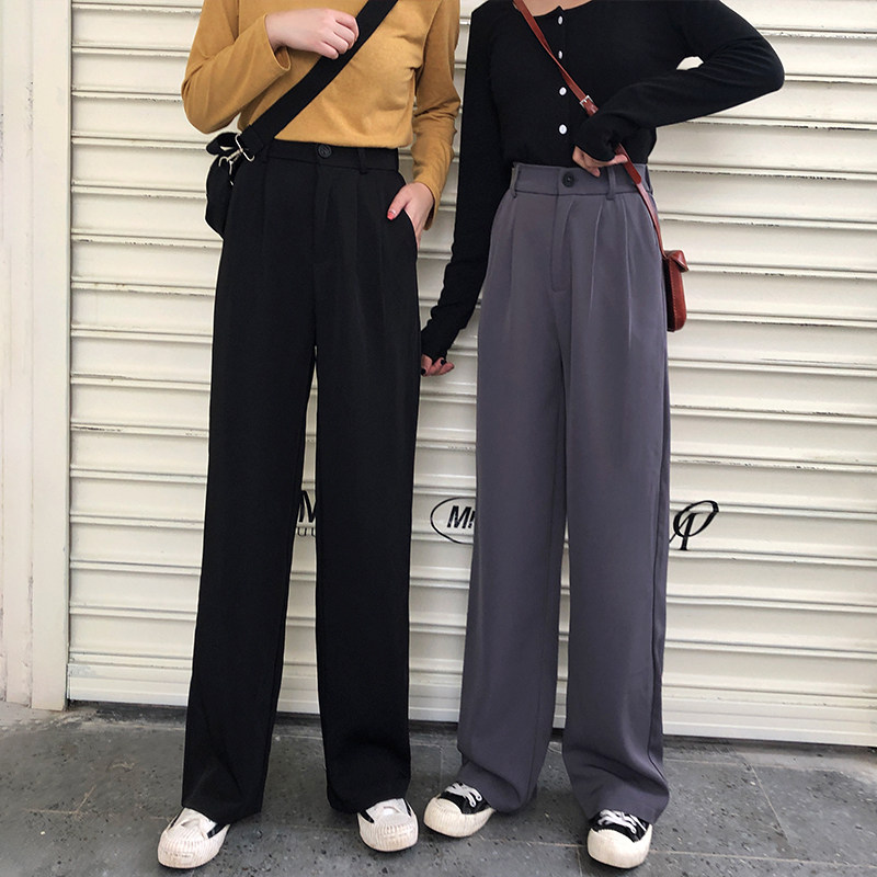 西装高腰垂感春秋黑色休闲阔腿裤 loannina休闲裤