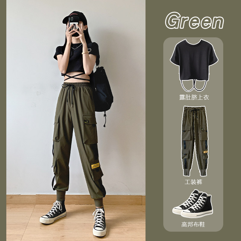 束脚显瘦高腰秋季黑色休闲潮工装裤 loannina休闲裤