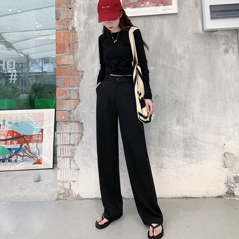 西装高腰垂感春秋黑色休闲阔腿裤 loannina休闲裤