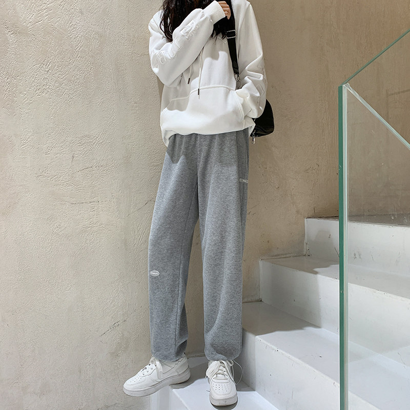 灰色宽松束脚秋冬直筒显瘦潮运动裤 loannina休闲裤