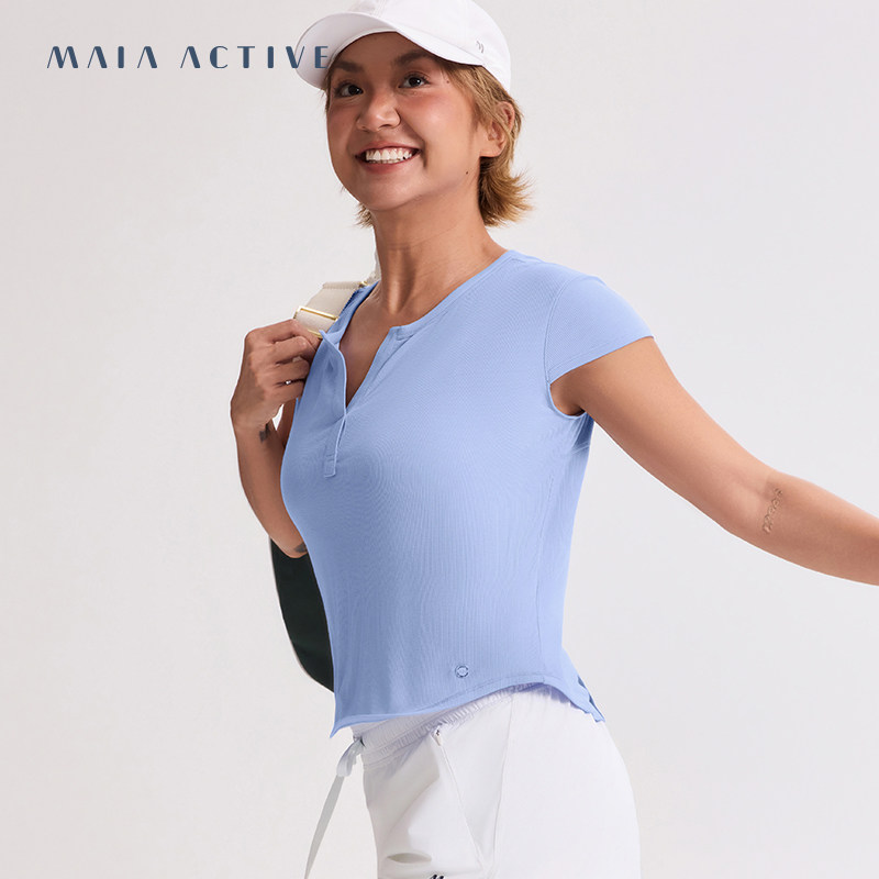 莫代尔罗纹短袖瑜伽T恤健身休闲出行宽松上衣女MAIAACTIVE 52TS01,淘宝优惠券,粉丝福利购,淘宝优惠卷