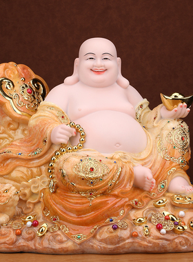 玉石大肚弥勒佛菩萨佛像宽体笑佛招财家用供奉店铺汉白玉摆件客厅