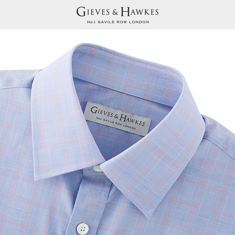 GIEVES&HAWKES/君皇仕GH男士纯棉格商务休闲纹短袖衬衫G4542EI061 - 图1