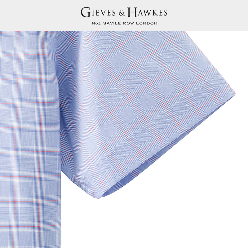 GIEVES&HAWKES/君皇仕GH男士纯棉格商务休闲纹短袖衬衫G4542EI061 - 图2