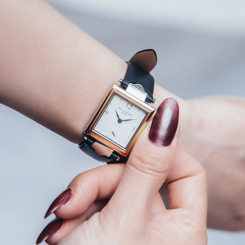 瑞士艾米龙Emile Chouriet官方正品净雅系列方壳真皮带石英手表女