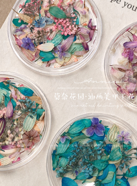 网红莫奈油画干花美甲装饰品