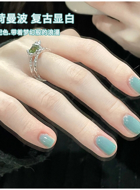 果冻清透干薄荷曼波水蓝色美甲