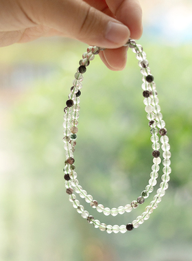 天然水晶绿幽灵多宝项链女款三圈手链小珠子聚宝盆满天星水晶手串