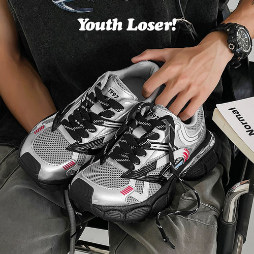 youthloser鞋子男原创小众设计感潮鞋银色复古厚底情侣运动老爹鞋 - 图1