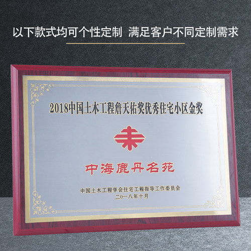 各类工程建筑单位颁奖国优金属奖状詹天佑奖章鲁班奖小金人奖牌 - 图1