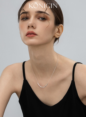 纯银小方块项链女锁骨链