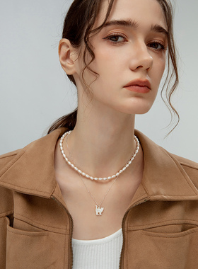 天然淡水珍珠项链女925纯银双层