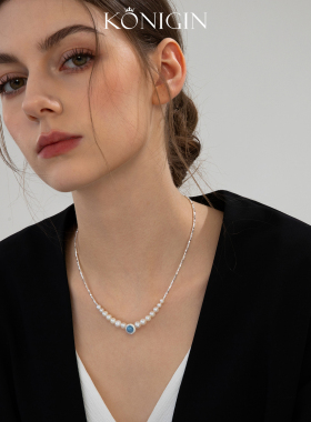 淡水珍珠海蓝宝项链女