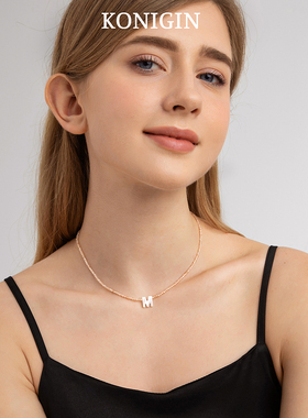 字母项链女天然石贝壳锁骨链