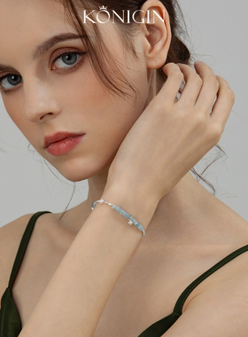 925纯银串珠海蓝宝手链女