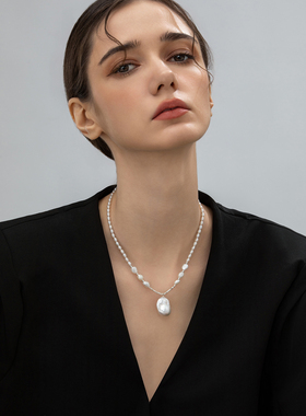 天然巴洛克珍珠项链女925纯银