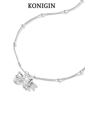 纯银蝴蝶结吊坠项链女